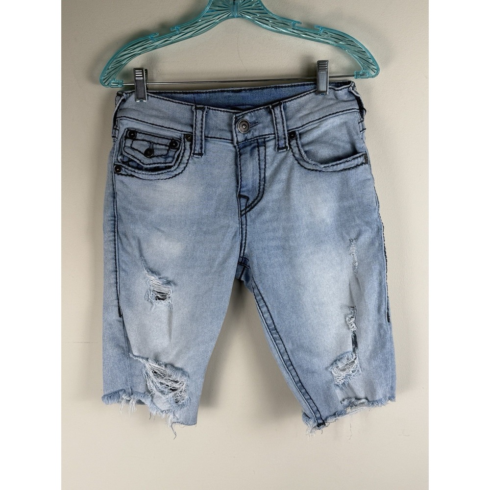 True Religion Men's GENO Shorts Relaxed Slim Size 28 Flap Pocket Distressed